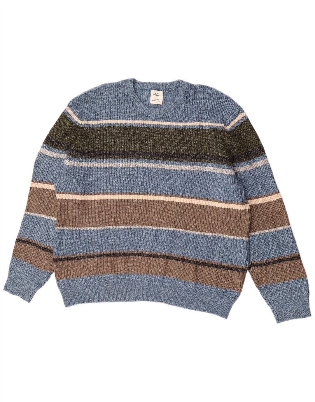 Suéter masculino Marks & Spencer com gola redonda 2XL poliamida listrada azul