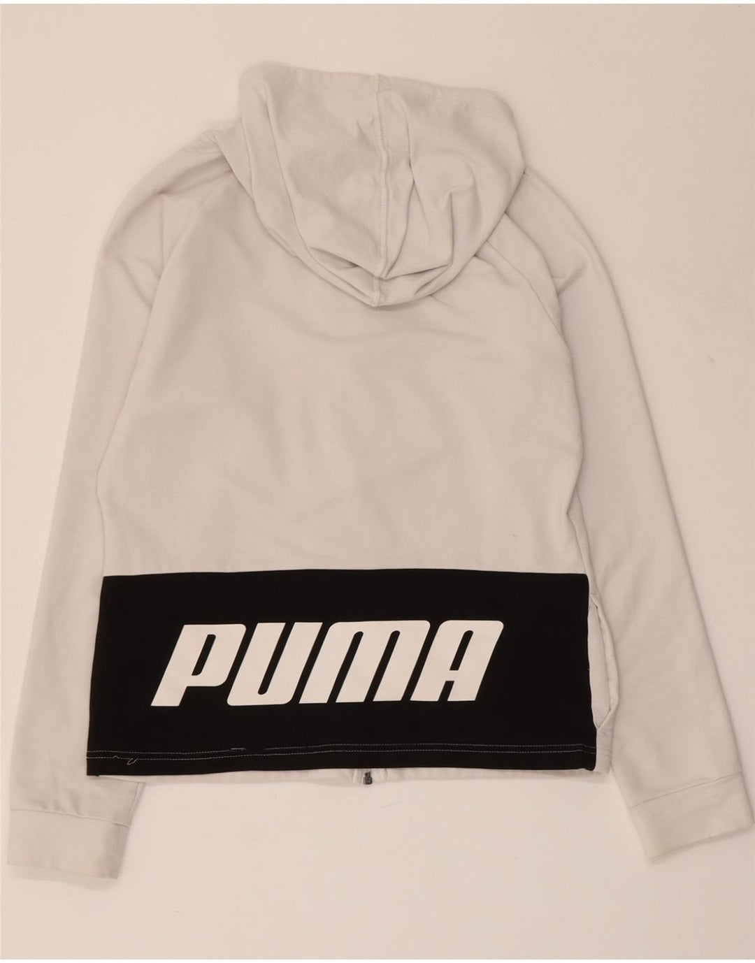 Suéter feminino PUMA com capuz e zíper gráfico UK 10 pequeno bloco colorido branco