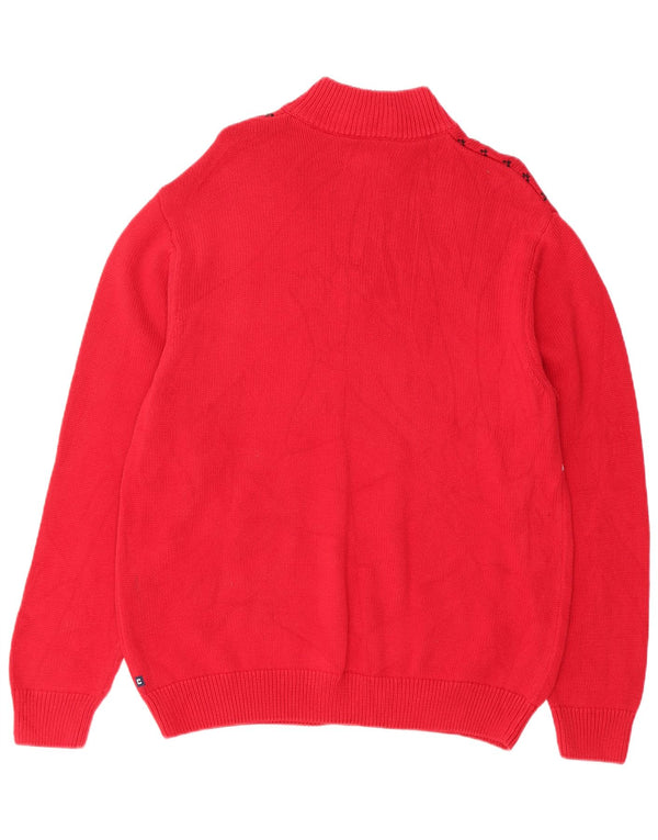 Suéter masculino Chaps com zíper e gola grande, algodão vermelho Fair Isle