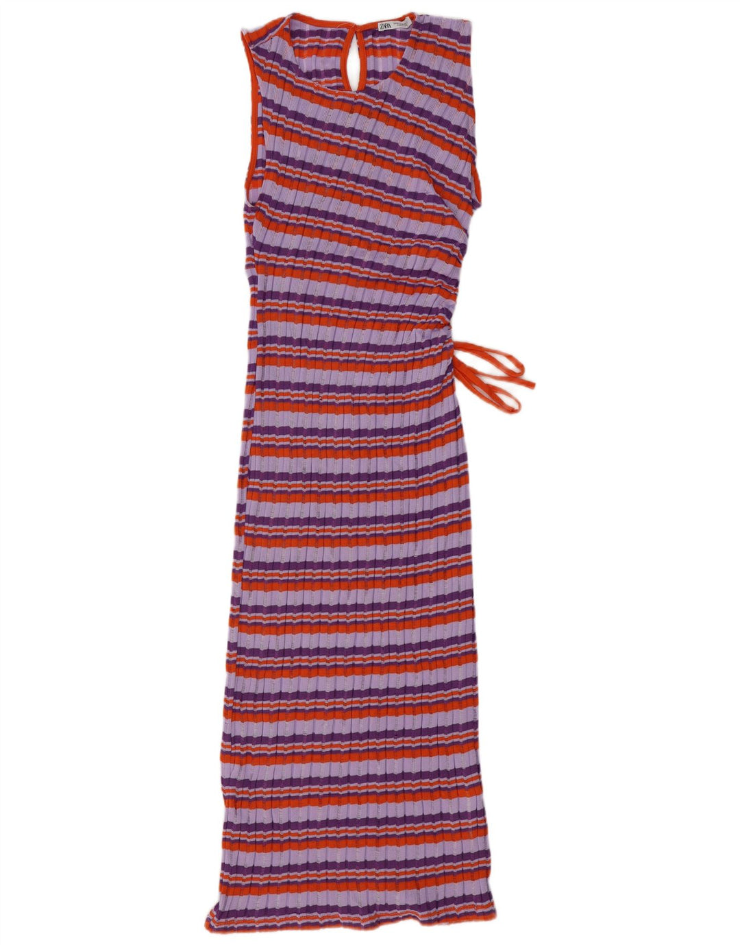 Vestido jumper feminino sem mangas ZARA Reino Unido 12 poliéster listrado roxo médio
