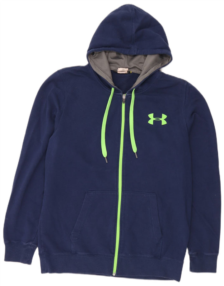 Suéter masculino Under Armour com capuz e zíper grande algodão azul