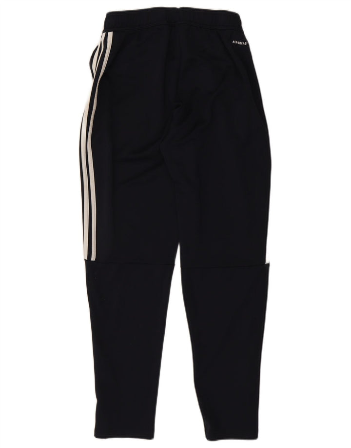Calça de treino masculina Adidas média azul marinho listrada de poliéster