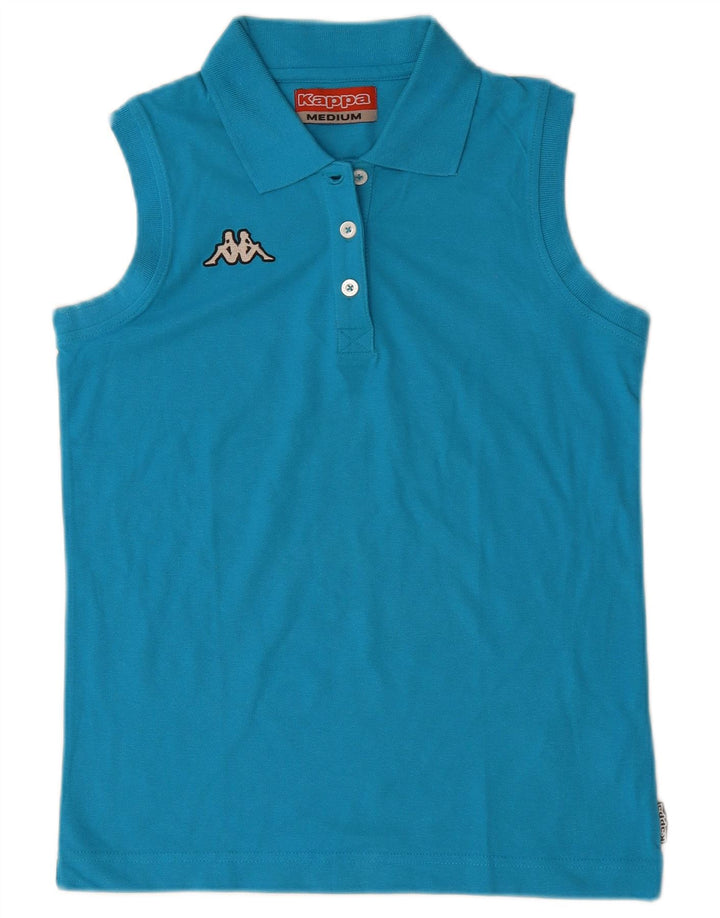 Camisa polo feminina sem mangas Kappa UK 12 algodão azul médio