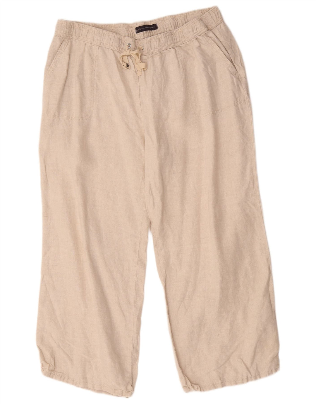Calça feminina Marks & Spencer com perna larga cortada W40 L26 bege