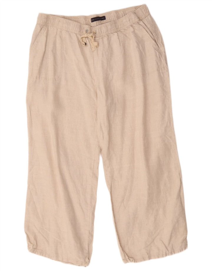 Calça feminina Marks & Spencer com perna larga cortada W40 L26 bege