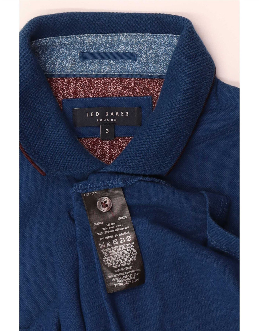 Camisa polo masculina Ted Baker tamanho 3 algodão azul médio