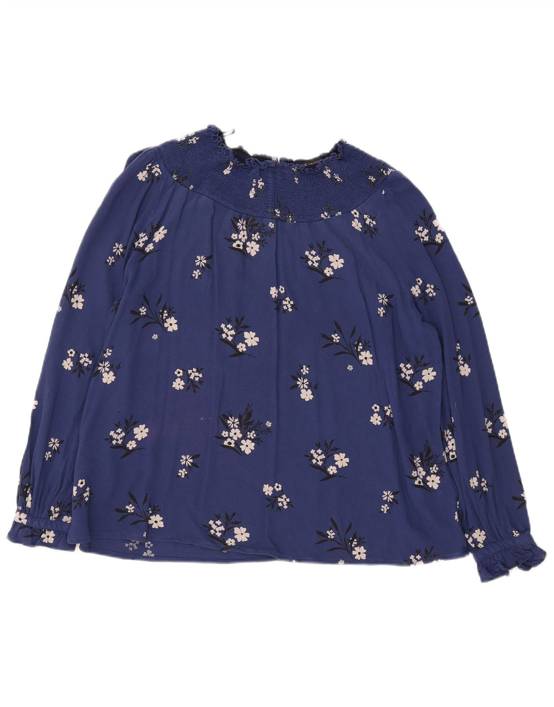 Blusa feminina de manga comprida Marks & Spencer Reino Unido 12 médio azul marinho floral