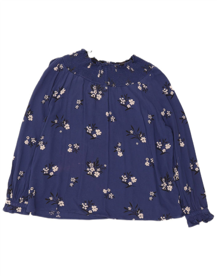 Blusa feminina de manga comprida Marks & Spencer Reino Unido 12 médio azul marinho floral