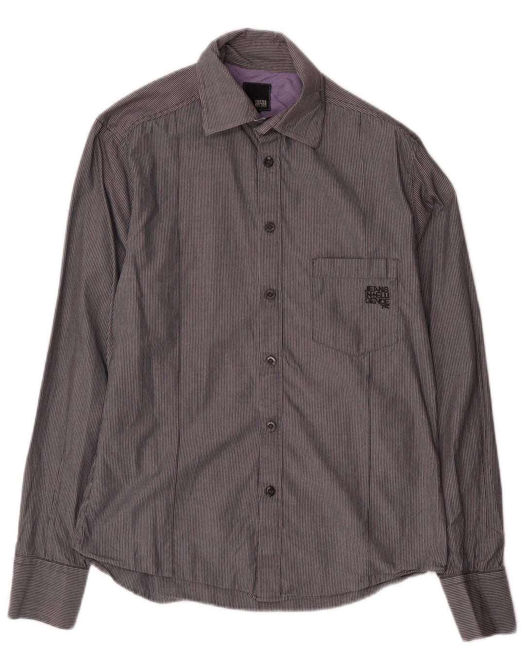 Camisa masculina JACK & JONES pequena listrada cinza algodão
