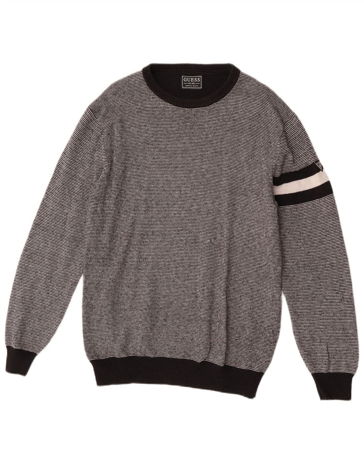 Suéter masculino Guess com gola redonda, algodão listrado preto médio