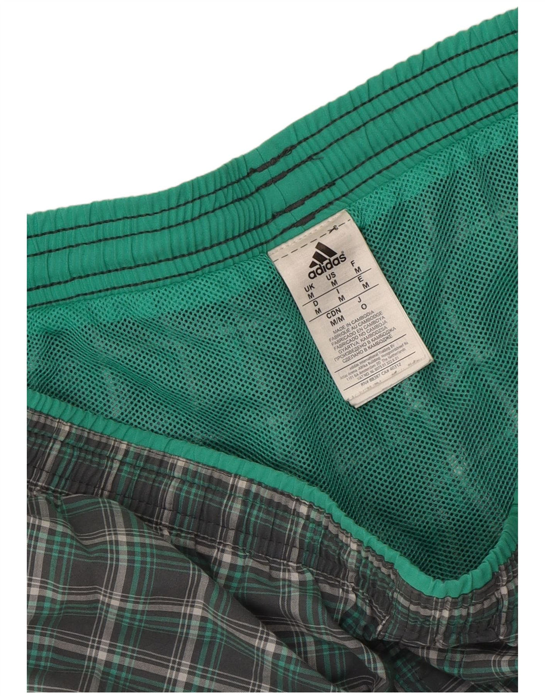 Adidas Mens Natação Shorts Poliéster Xadrez Verde Médio