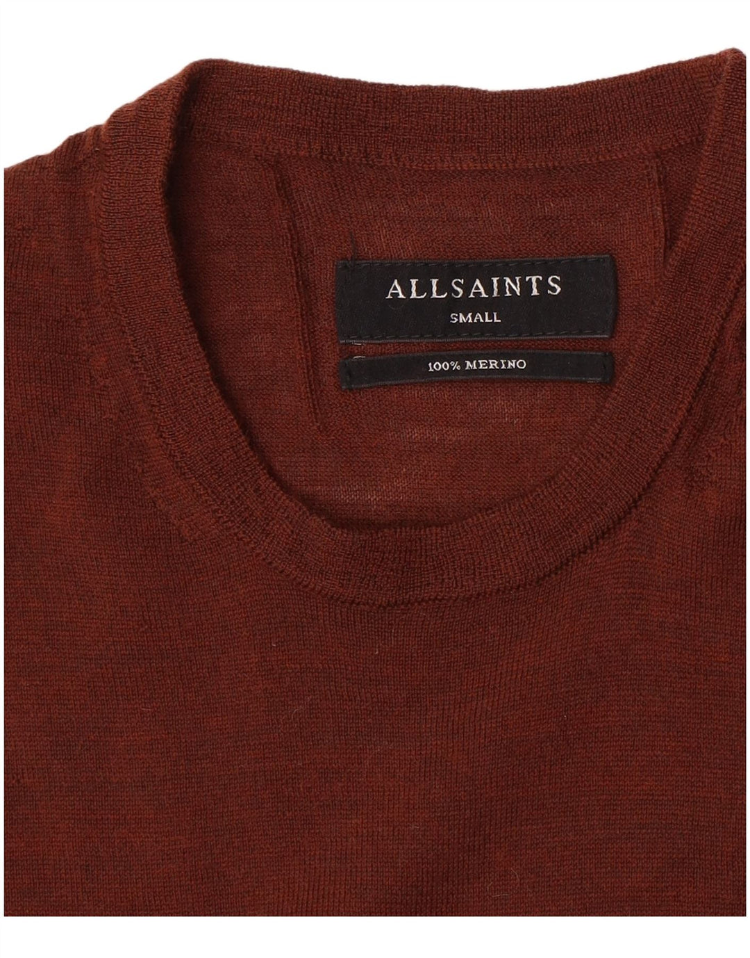 Suéter masculino All Saints com gola redonda e lã merino marrom pequena