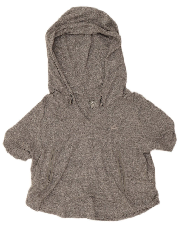 Camiseta feminina com capuz Nike UK 14 grande algodão manchado cinza