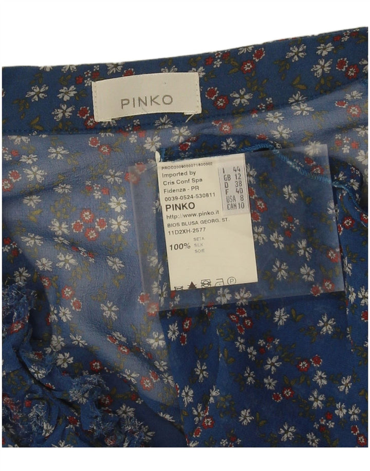 Blusa feminina transparente de manga 3/4 Pinko Reino Unido 12 azul médio floral