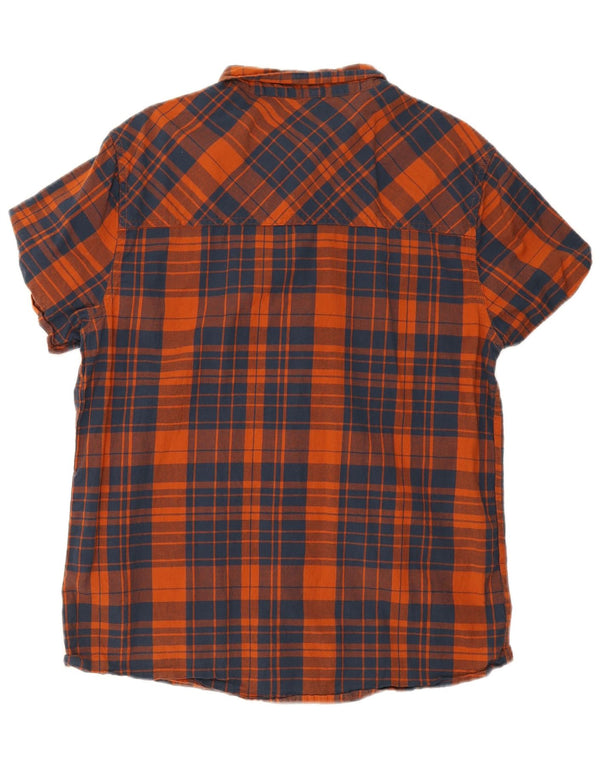 Camisa masculina de manga curta Mountain Warehouse grande algodão xadrez azul marinho