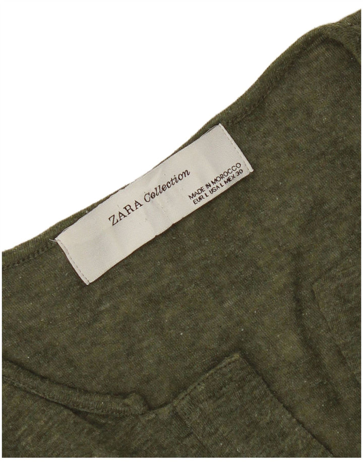 Top feminino Zara de manga comprida UK 16 grande verde manchado