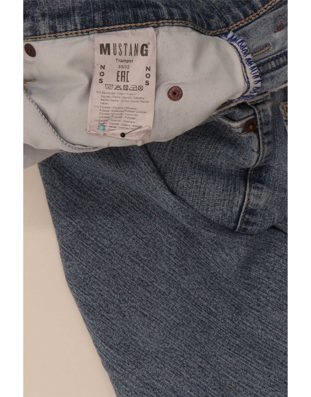 Mustang Mens Tramper Straight Jeans W33 L32 Azul Algodão