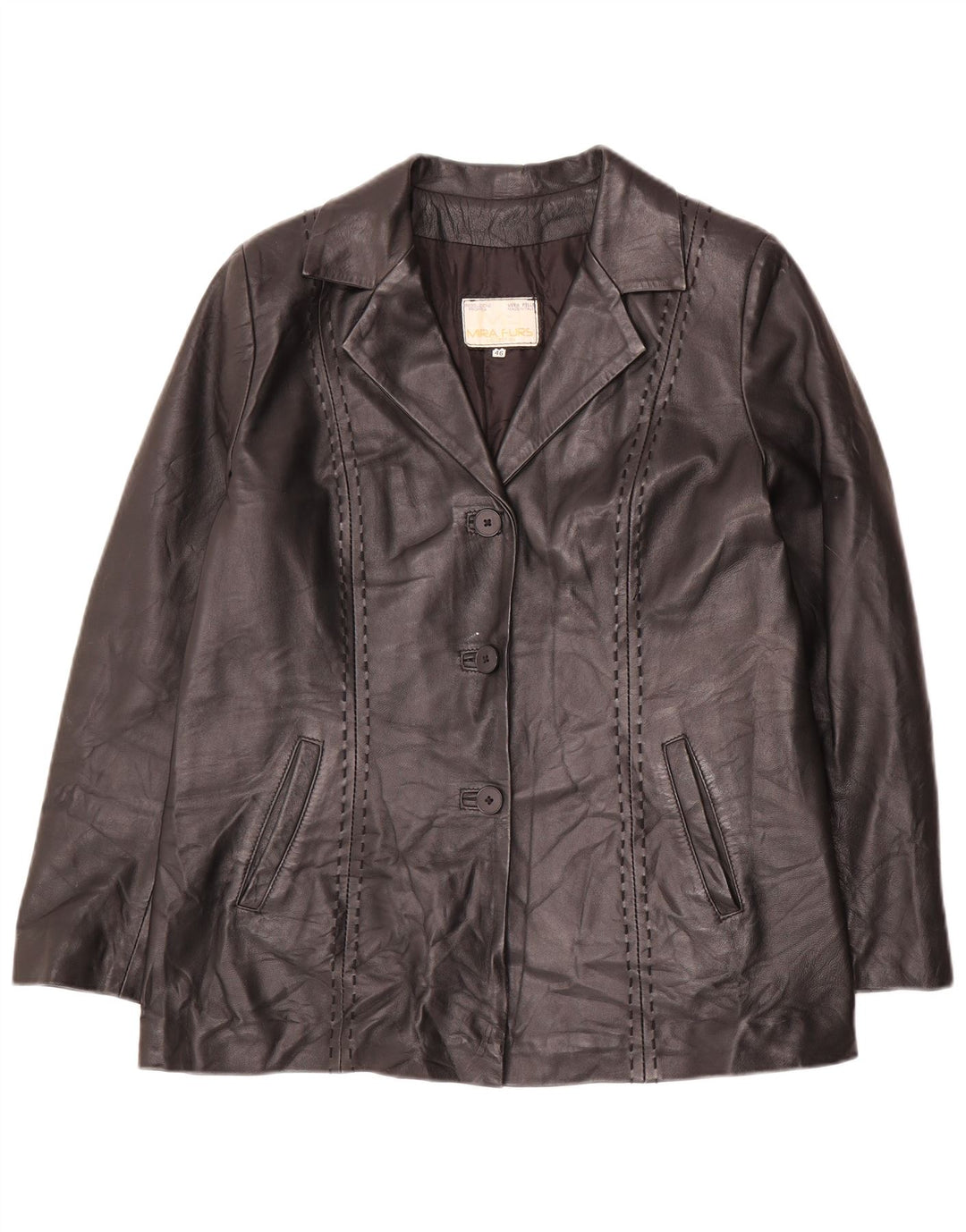 Jaqueta de couro feminina Mira Furs IT 46 grande couro preto