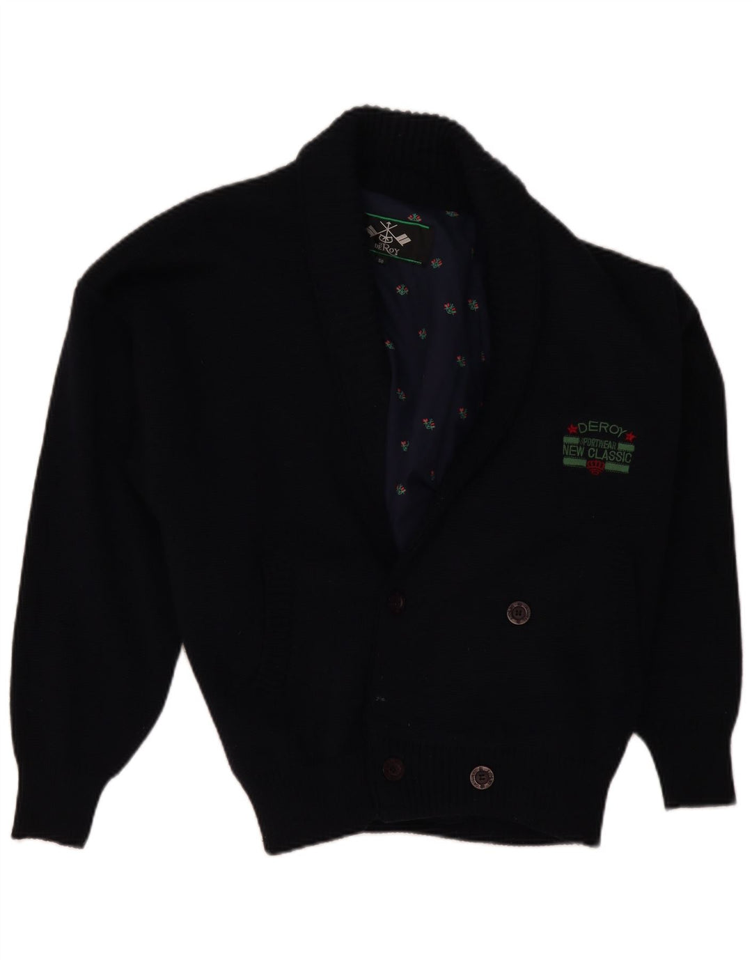 Suéter cardigã masculino VINTAGE IT 50 lã azul marinho médio