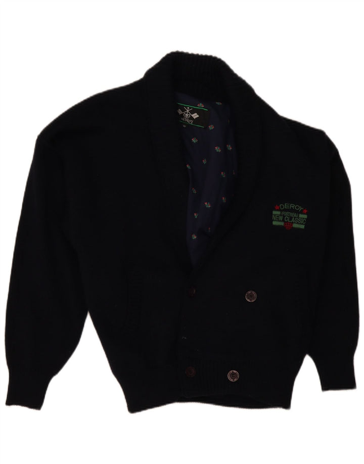 Suéter cardigã masculino VINTAGE IT 50 lã azul marinho médio