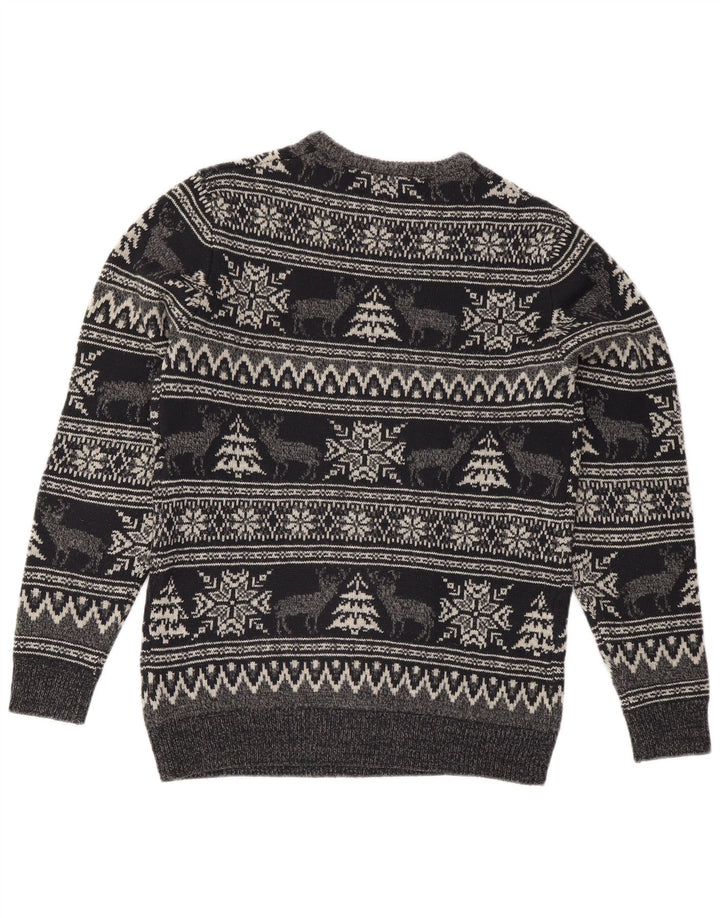 Suéter masculino Cedarwood State com gola redonda cinza médio Fair Isle