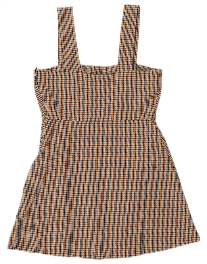 Vestido avental feminino ZARA UK 12 poliéster marrom médio houndstooth