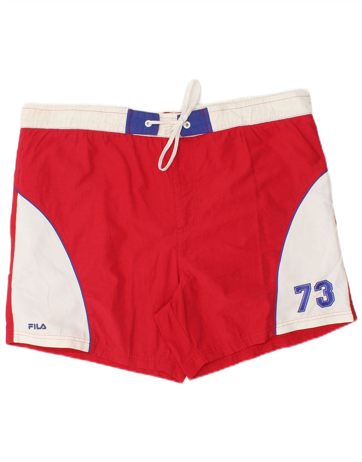 Fila Mens Graphic Natação Shorts Médio Poliéster Colorblock Vermelho
