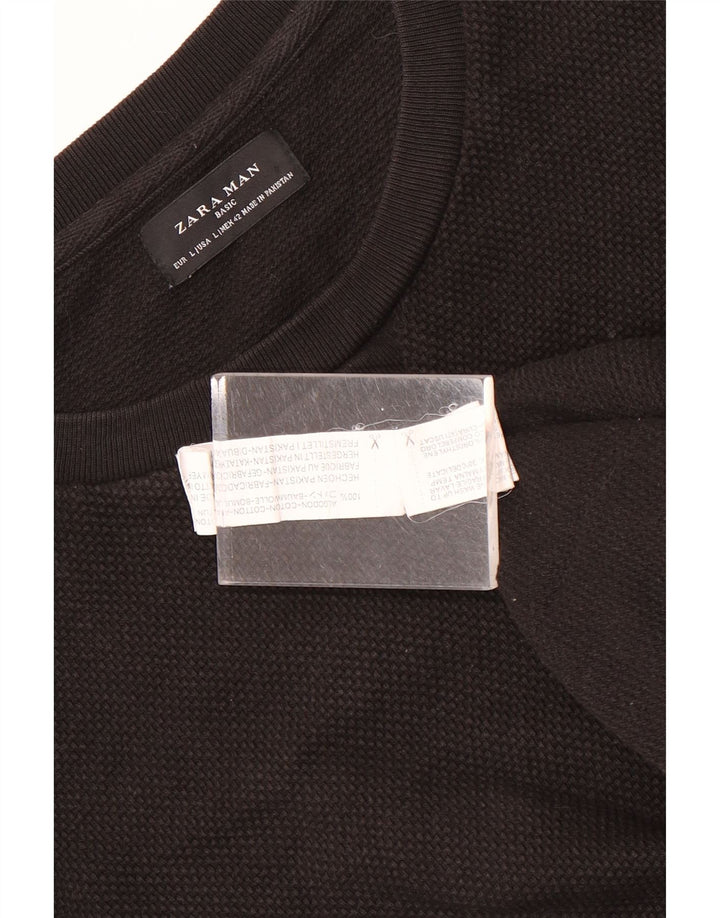 Suéter masculino Zara com gola redonda, grande algodão preto