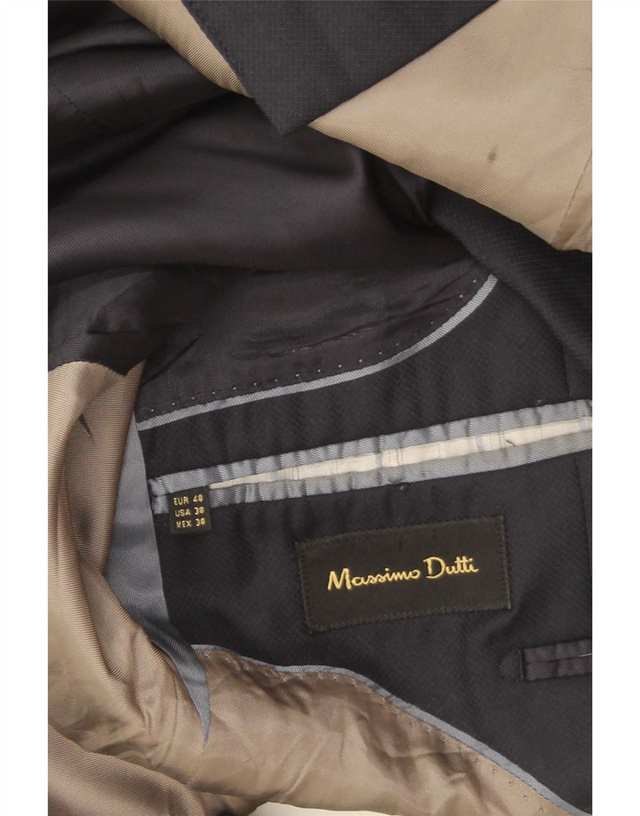 Jaqueta blazer masculina Massimo Dutti com 2 botões UE 48 lã azul marinho médio