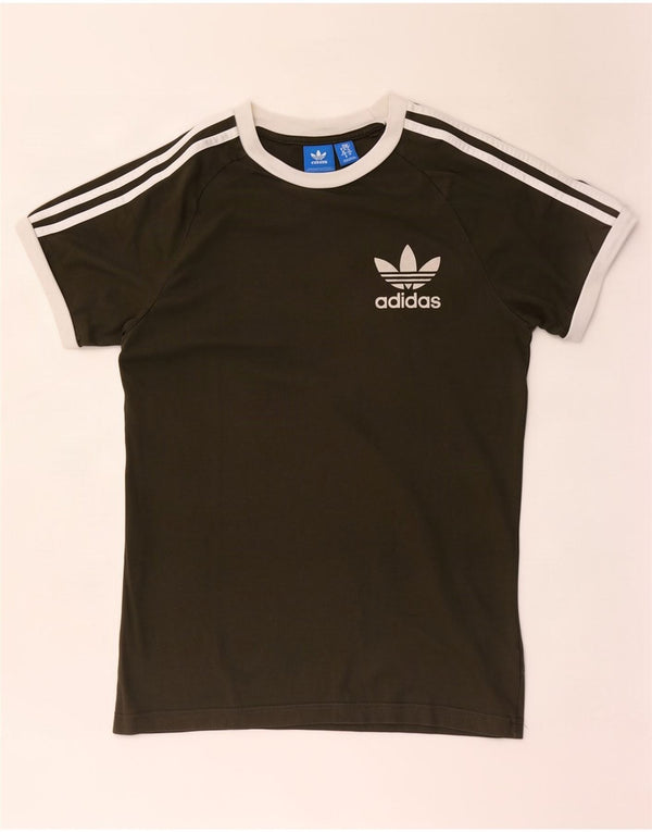 Adidas Mens T-Shirt Top Pequeno Cáqui Colorblock Algodão