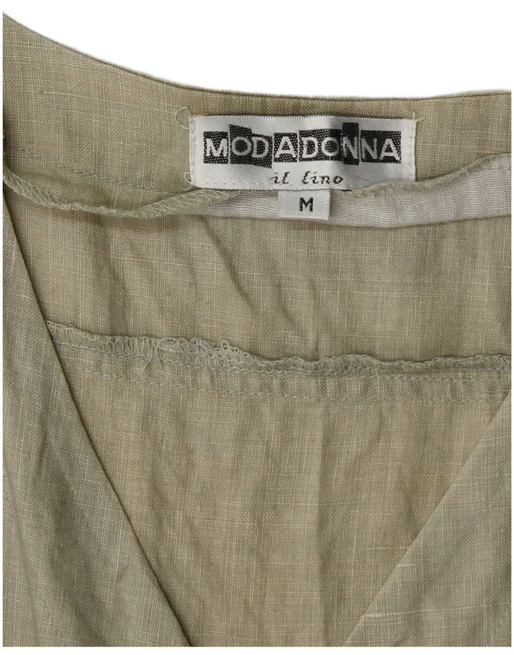 Macacão feminino vintage sem mangas UK 12 linho cáqui médio