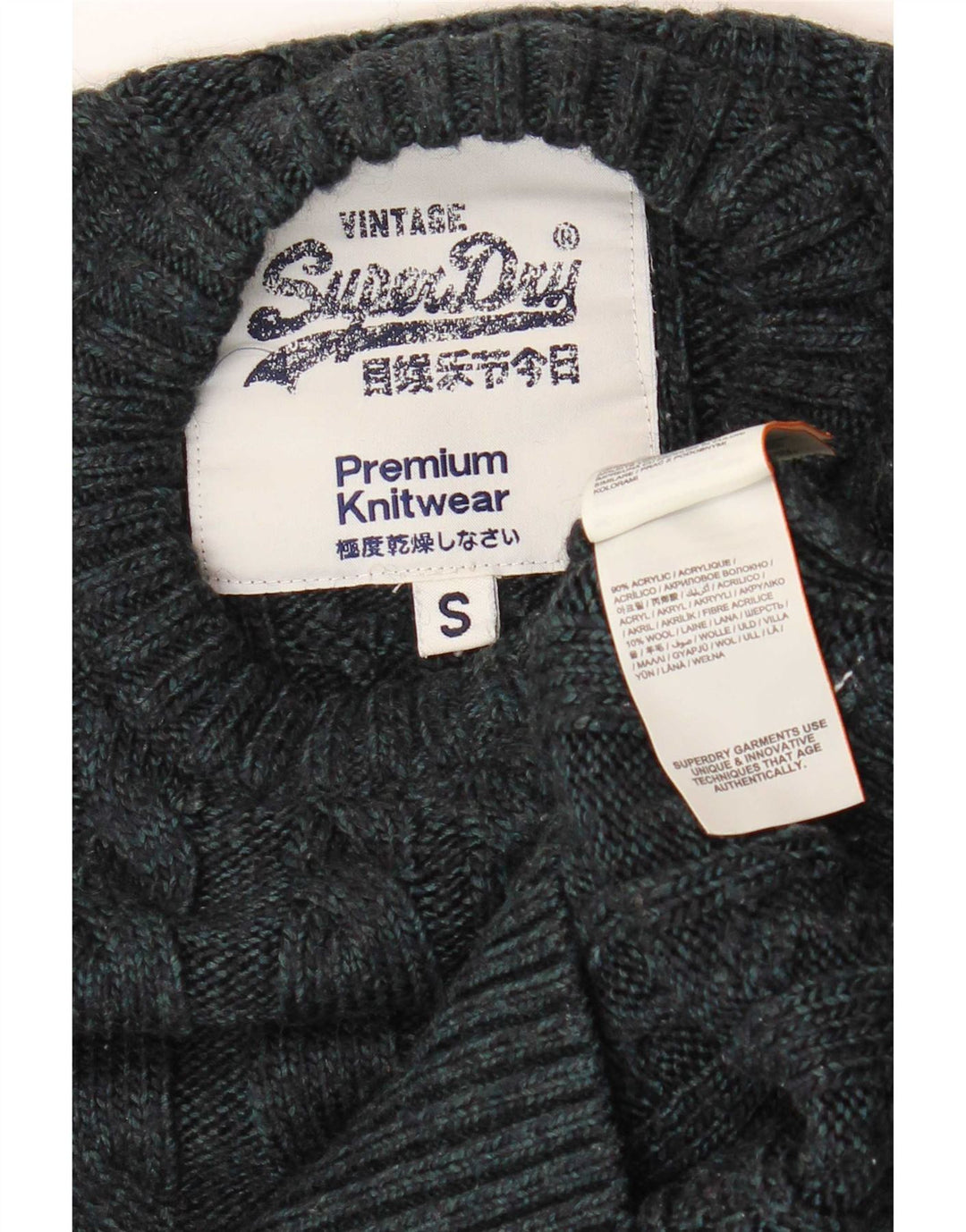 Suéter masculino Superdry com gola redonda e pequeno acrílico azul marinho