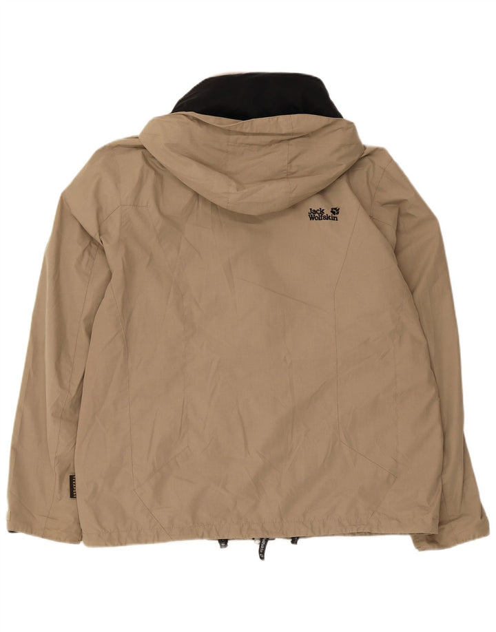 Jaqueta de chuva masculina Jack Wolfskin com capuz Reino Unido 36/38 poliéster bege médio