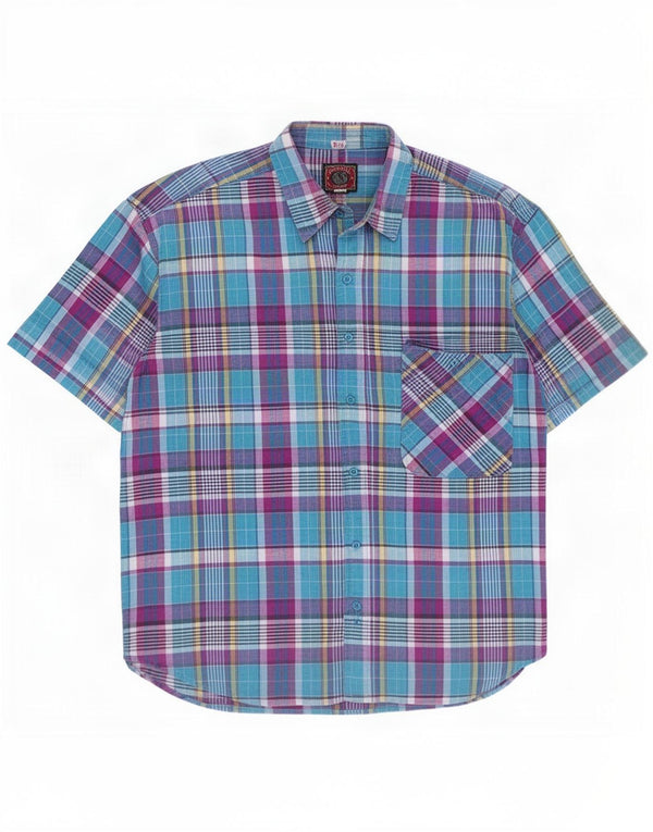 Camisa masculina de manga curta Mondial de algodão xadrez multicolorido médio