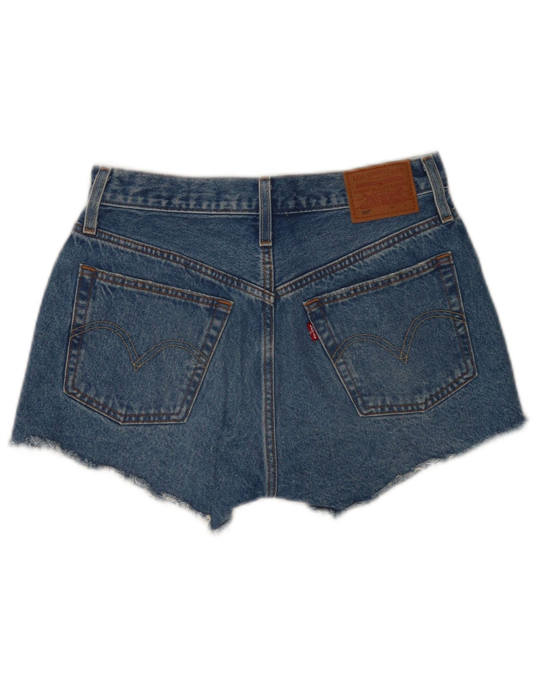 Shorts jeans feminino Levi's 501 desgastado W27 pequeno algodão azul
