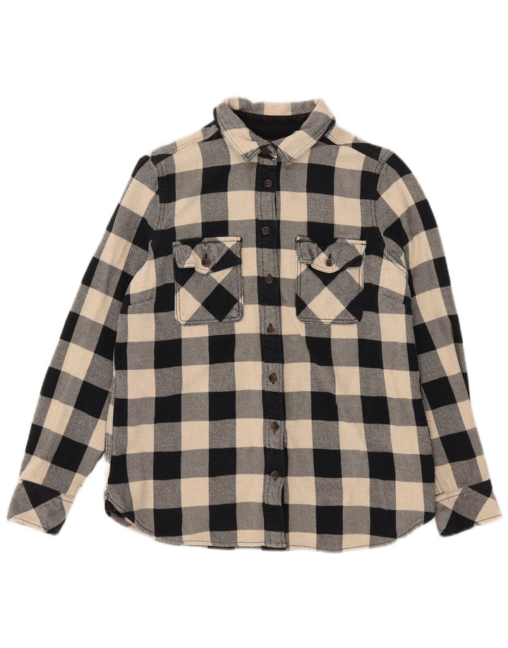 Camisa feminina de flanela Roots Canadá Reino Unido 14 algodão guingão preto médio