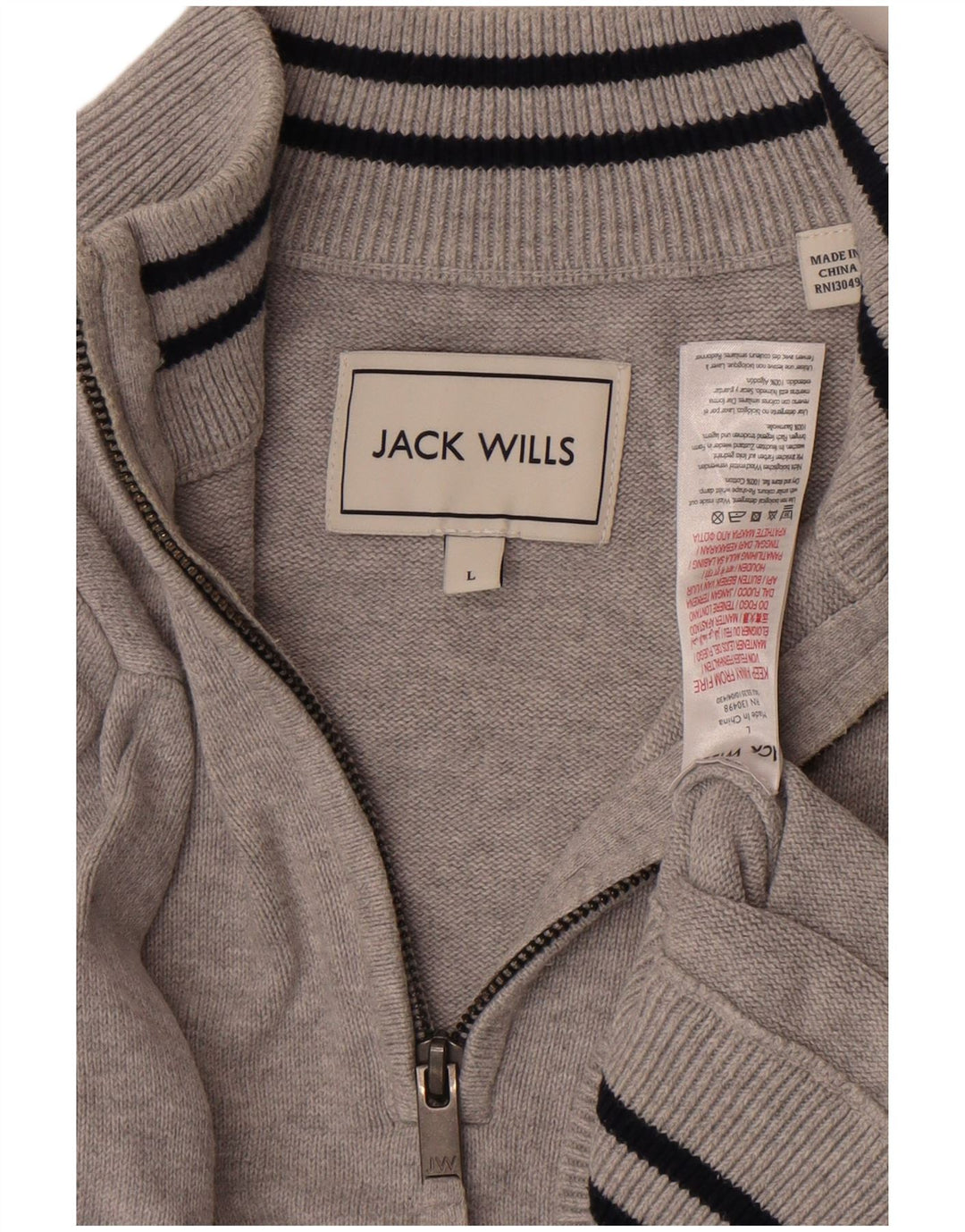 Suéter masculino Jack Wills com zíper e gola grande de algodão cinza
