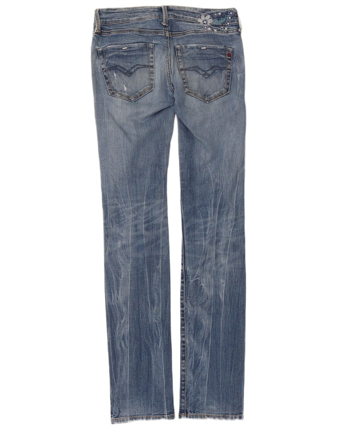 REPLAY Jeans feminino Pearl Slim W28 L34 azul floral algodão