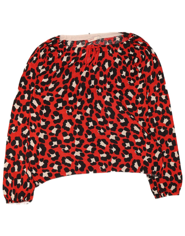 Blusa feminina de manga comprida Liu Jo Reino Unido 12 seda vermelha média com estampa animal