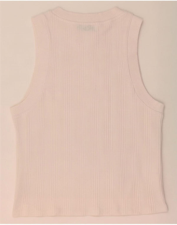 Zara Womens Crop Vest Top UK 18 XL White Striped Cotton