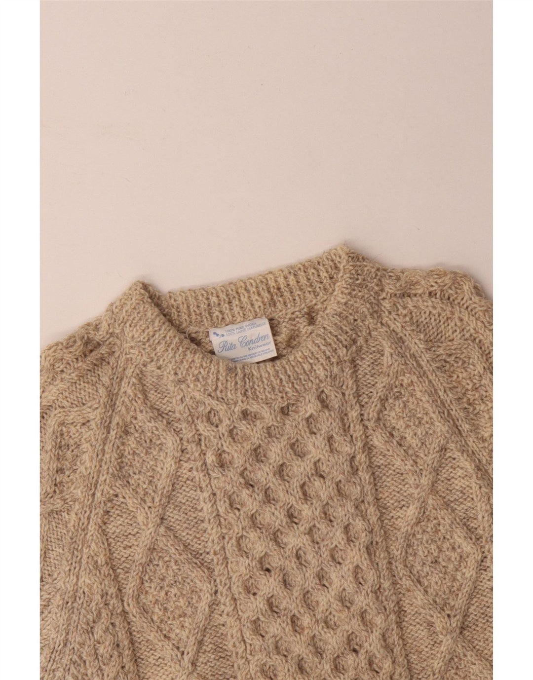 Suéter masculino RITA CONDRON com gola redonda, lã bege médio