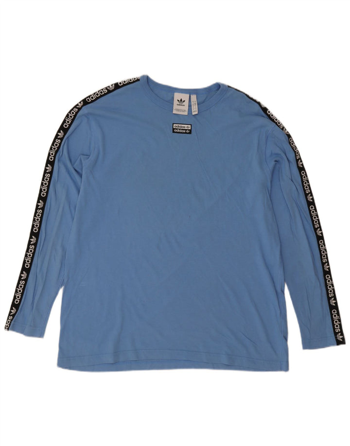 Top gráfico masculino Adidas manga comprida grande algodão colorblock azul