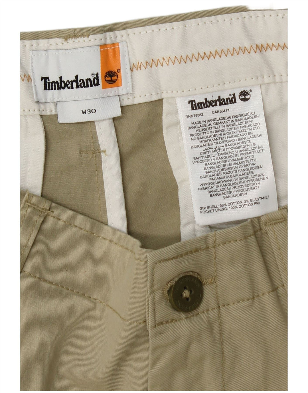 Timberland Mens Chino Shorts W30 Médio Algodão Verde