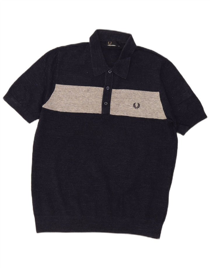 Camisa polo masculina Fred Perry médio azul marinho algodão colorblock