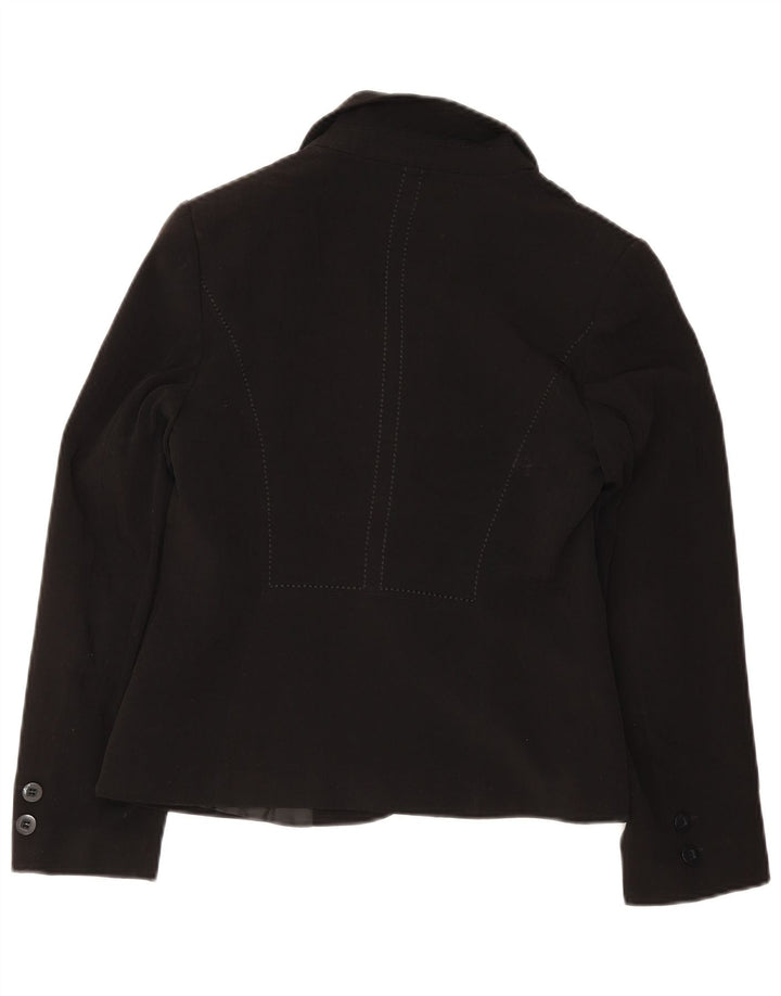 Jaqueta blazer feminina de 2 botões Marks & Spencer Reino Unido 10 pequena preta poliéster