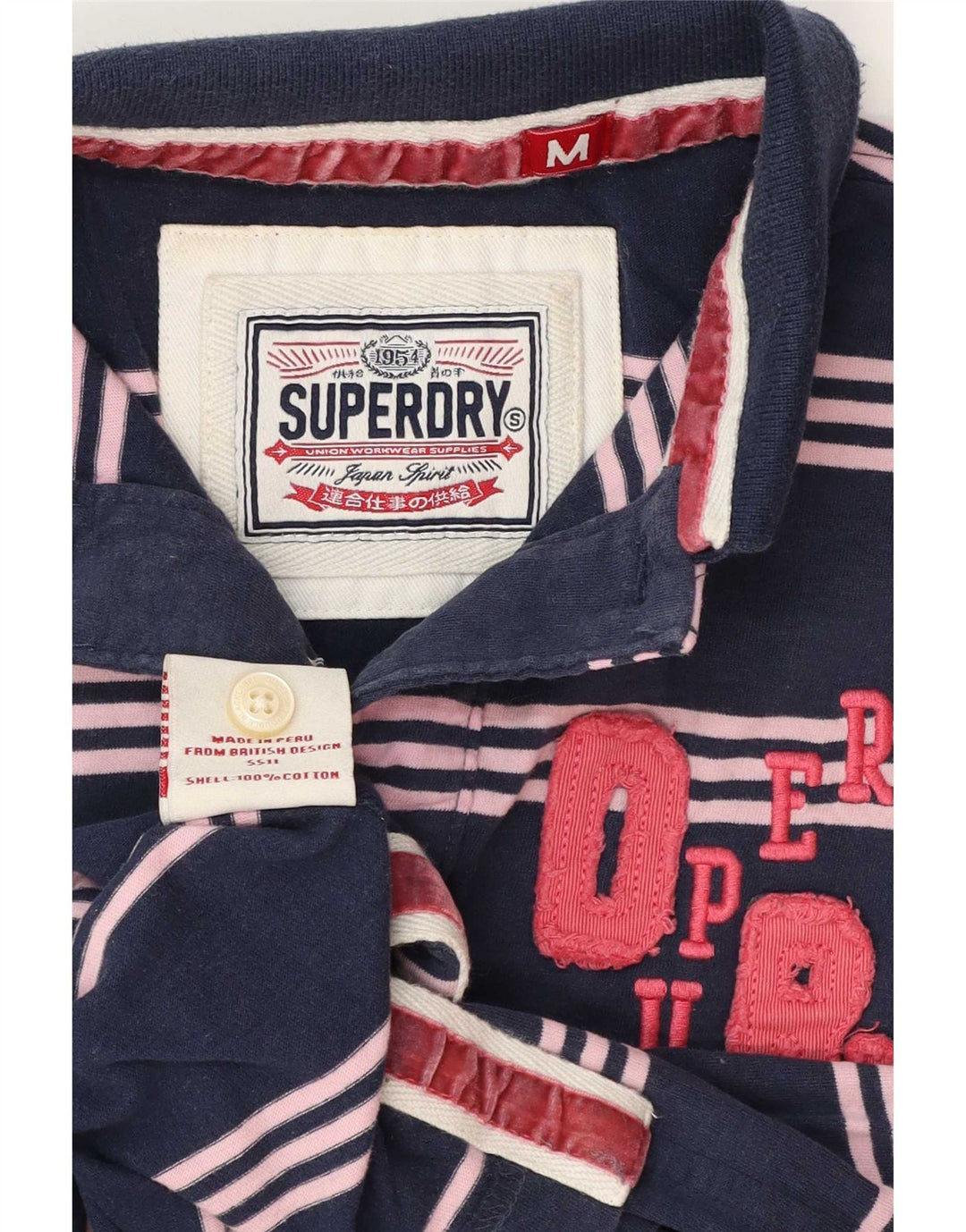 Camisa polo masculina Superdry gráfica média algodão listrado azul marinho