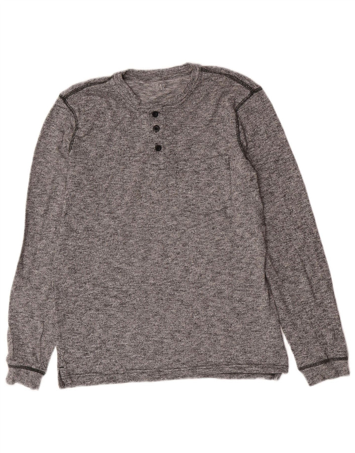 Gap Mens Top manga comprida pequeno algodão manchado cinza