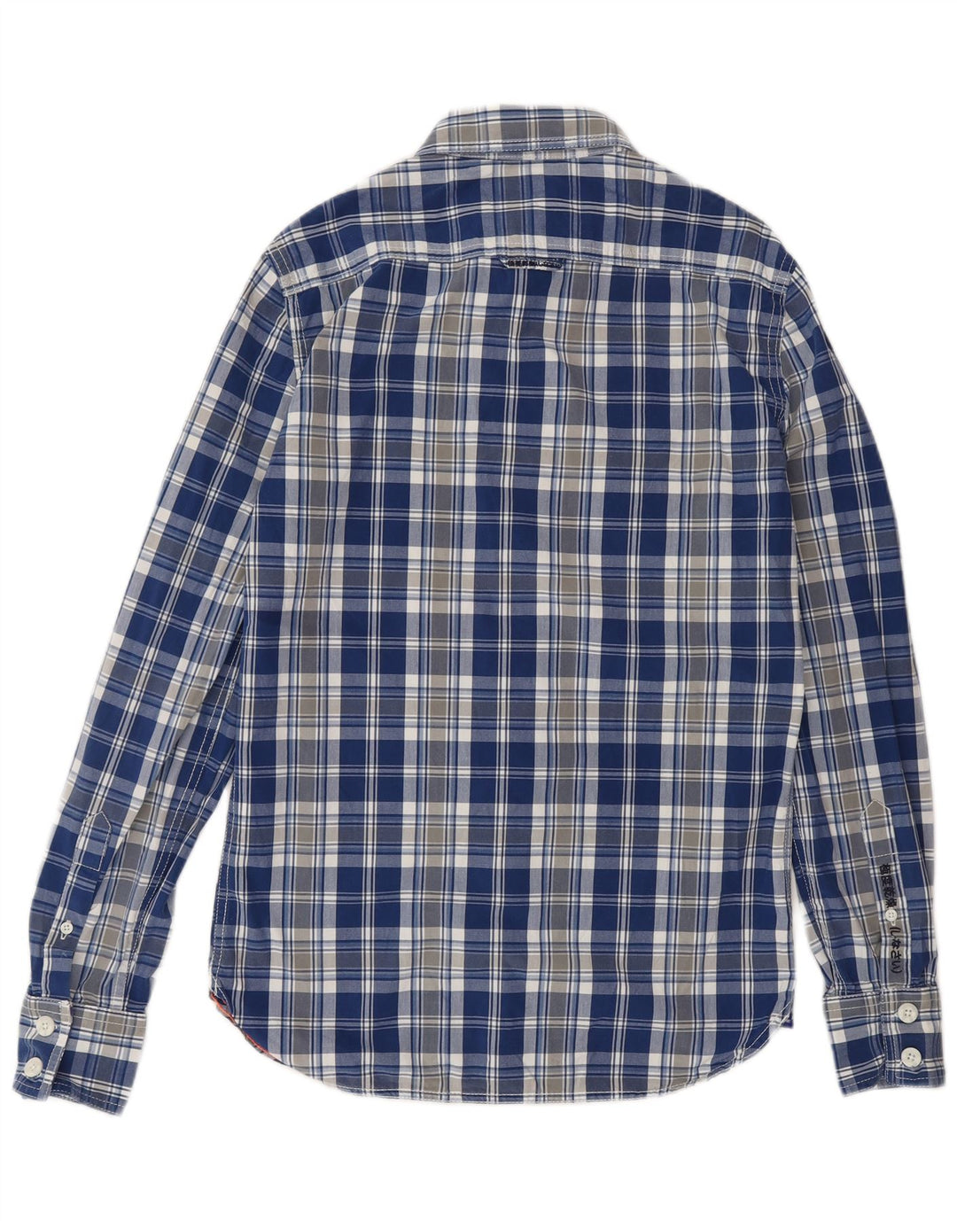 Camisa masculina SUPERDRY pequena xadrez azul de algodão