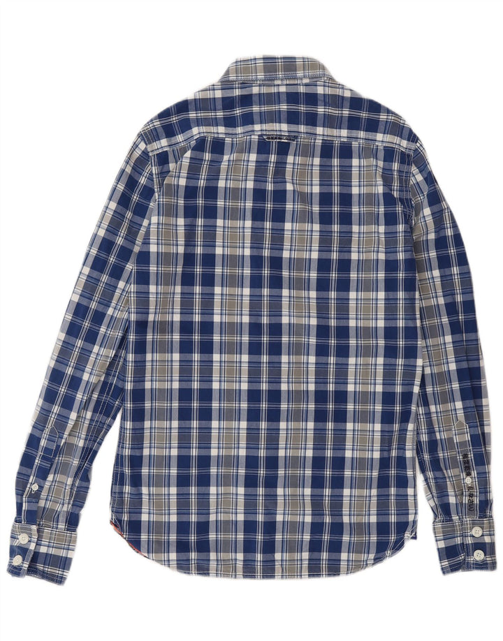 Camisa masculina SUPERDRY pequena xadrez azul de algodão