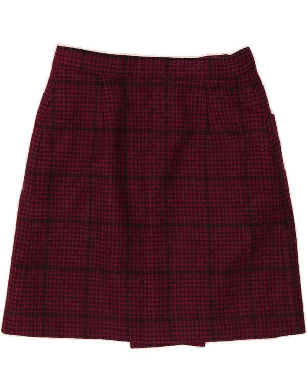 Saia feminina VINTAGE W30 lã virgem houndstooth rosa médio